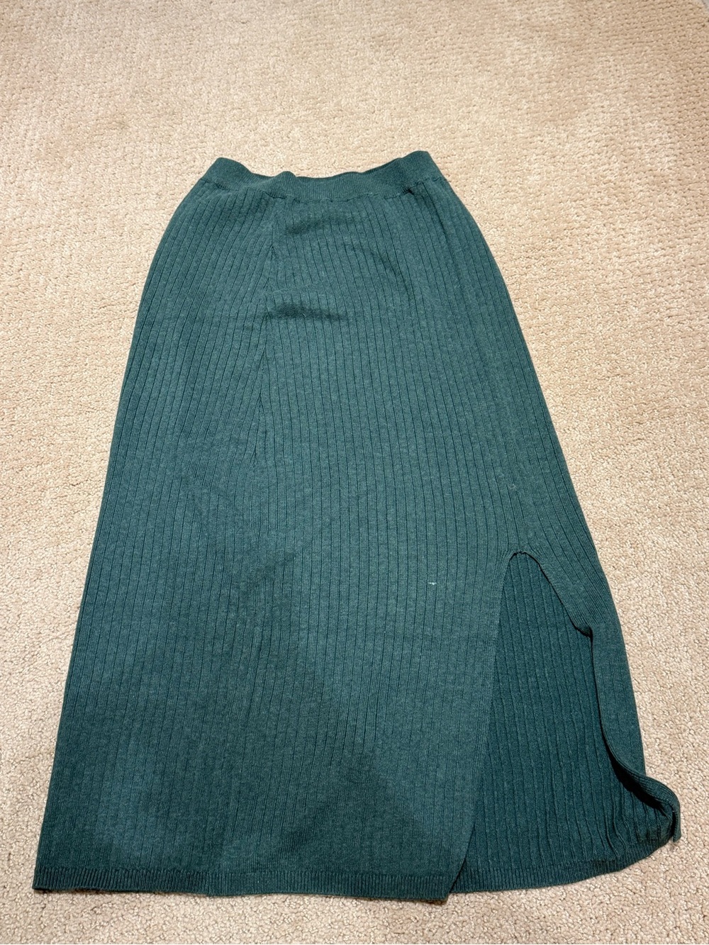 Free People Ribbed Midi Skirt in Deep Forest Green